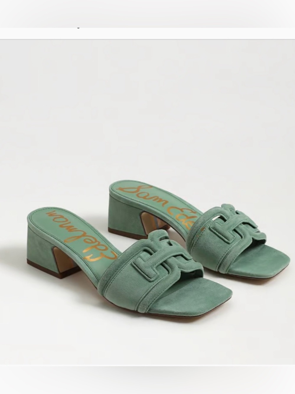 Sam Edelman 7.5 Waylon Garden Green Suede Block Heel Mules Slides Sandals